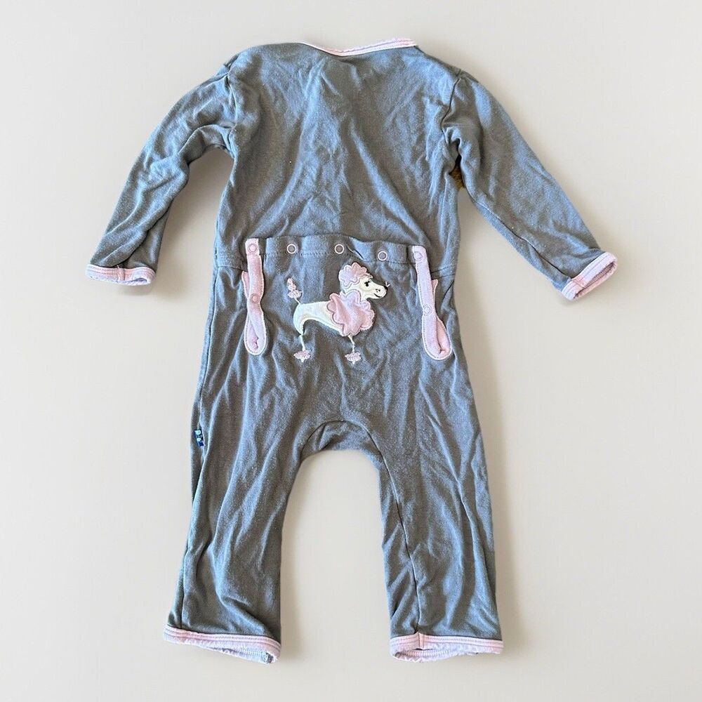 KicKee Pants Size 3-6 Month Bamboo Coverall Sleeper Gray Poodle Applique